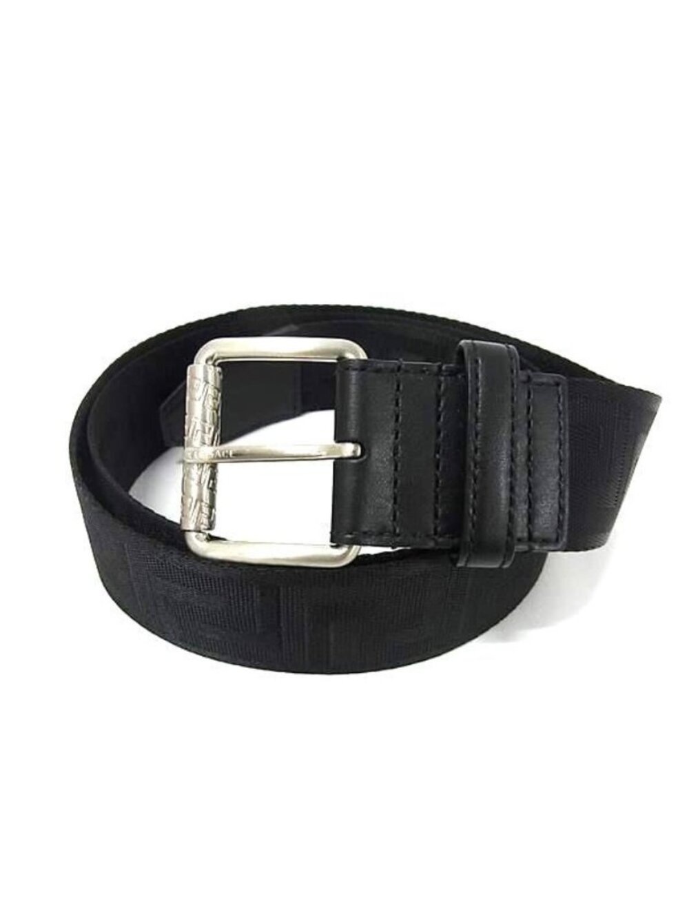 Versace Greca Nylon Canvas Silver Belt Black